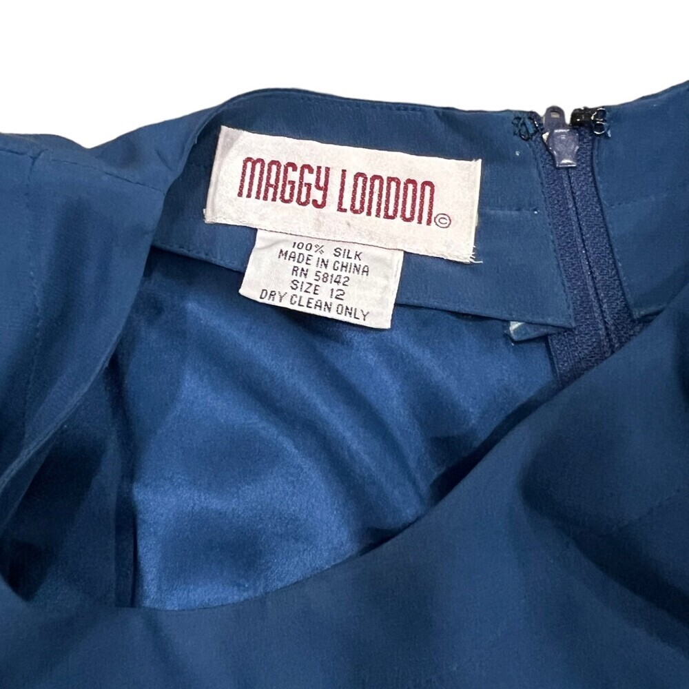 Maggy London Vintage Blue Front Slit Silk Maxi Dress 12 - Picture 4 of 4